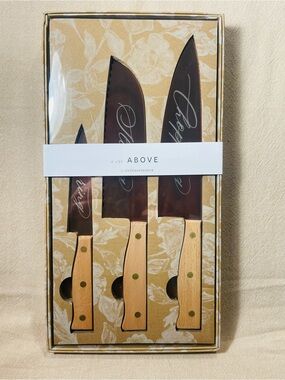 Anthropologie Brown Blade Knife Set with Light Wood Handles